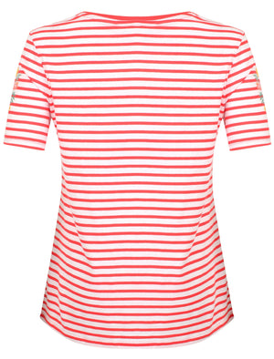 Nina Floral Print Striped Cotton T-Shirt In Red / White - Amara Reya