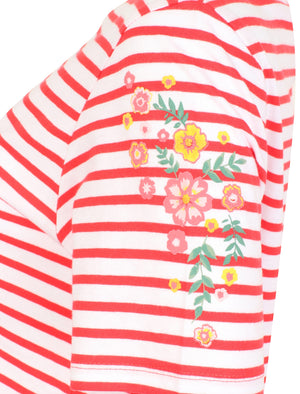 Nina Floral Print Striped Cotton T-Shirt In Red / White - Amara Reya