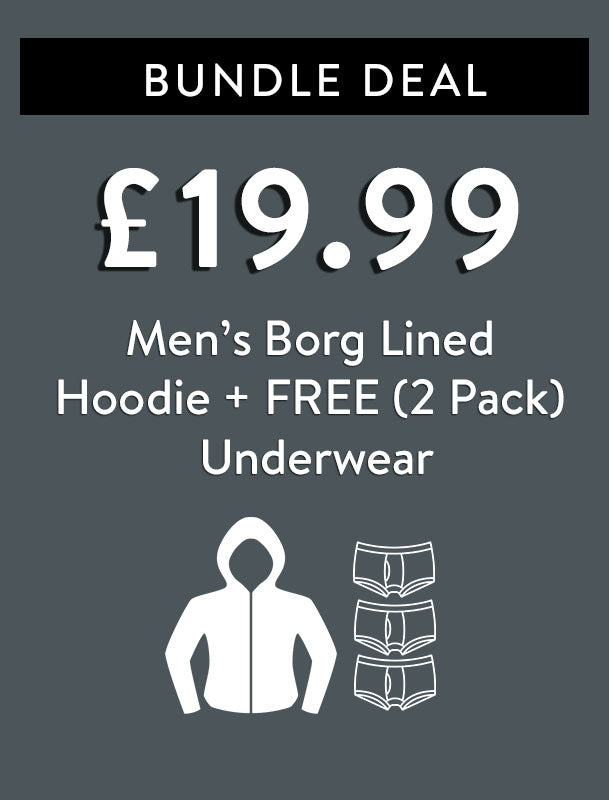 Custom Bundle Bundle Deal - Men's Borg Lined Hoodie + Free (2 Pack) Underwear For £19.99* - Tokyo Laundry