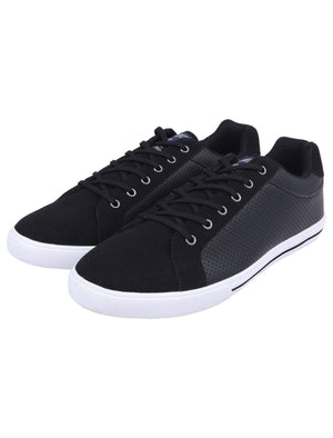 Richmondy Perforated Faux Leather / Suede Low Top Lace Up Trainers in Navy - triatloandratx