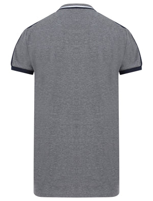 Crown Cotton Pique Polo Shirt with Racer Stripe Sleeves In Mid Grey Marl - Le Shark