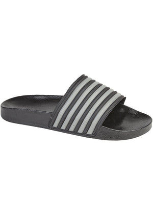 Mens Henley Striped Sliders in Black 