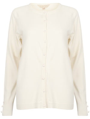 Mondrian Crew Neck Knitted Cardigan In Clean Cream - Plum Tree