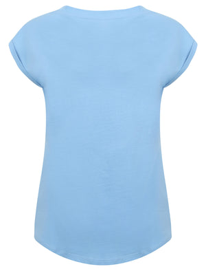 Aafiyah Cotton T-Shirt with Turn-Up Sleeves In Allure Blue - triatloandratx