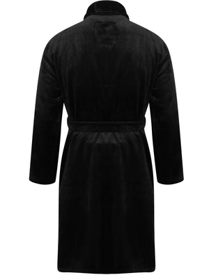 Men's Alps Soft Fleece Dressing Gown with Tie Belt in Black - triatloandratx