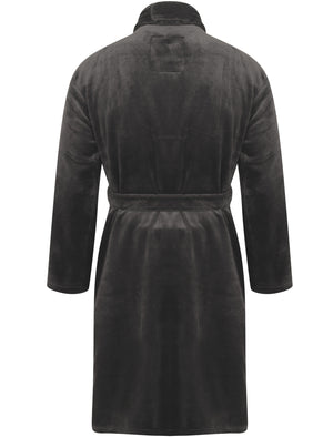 Men's Alps Soft Fleece Dressing Gown with Tie Belt in Dark Grey - triatloandratx