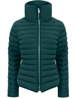 Honey Funnel Neck Quilted Jacket in Deep Teal - triatloandratx