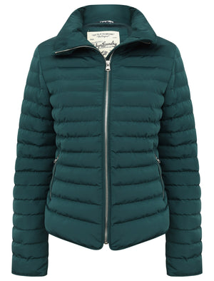 Honey Funnel Neck Quilted Jacket in Deep Teal - triatloandratx