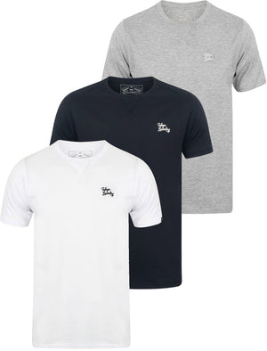 Koppelo (3 Pack) Crew Neck Cotton T-Shirts In White / Light Grey Marl / Navy - triatloandratx