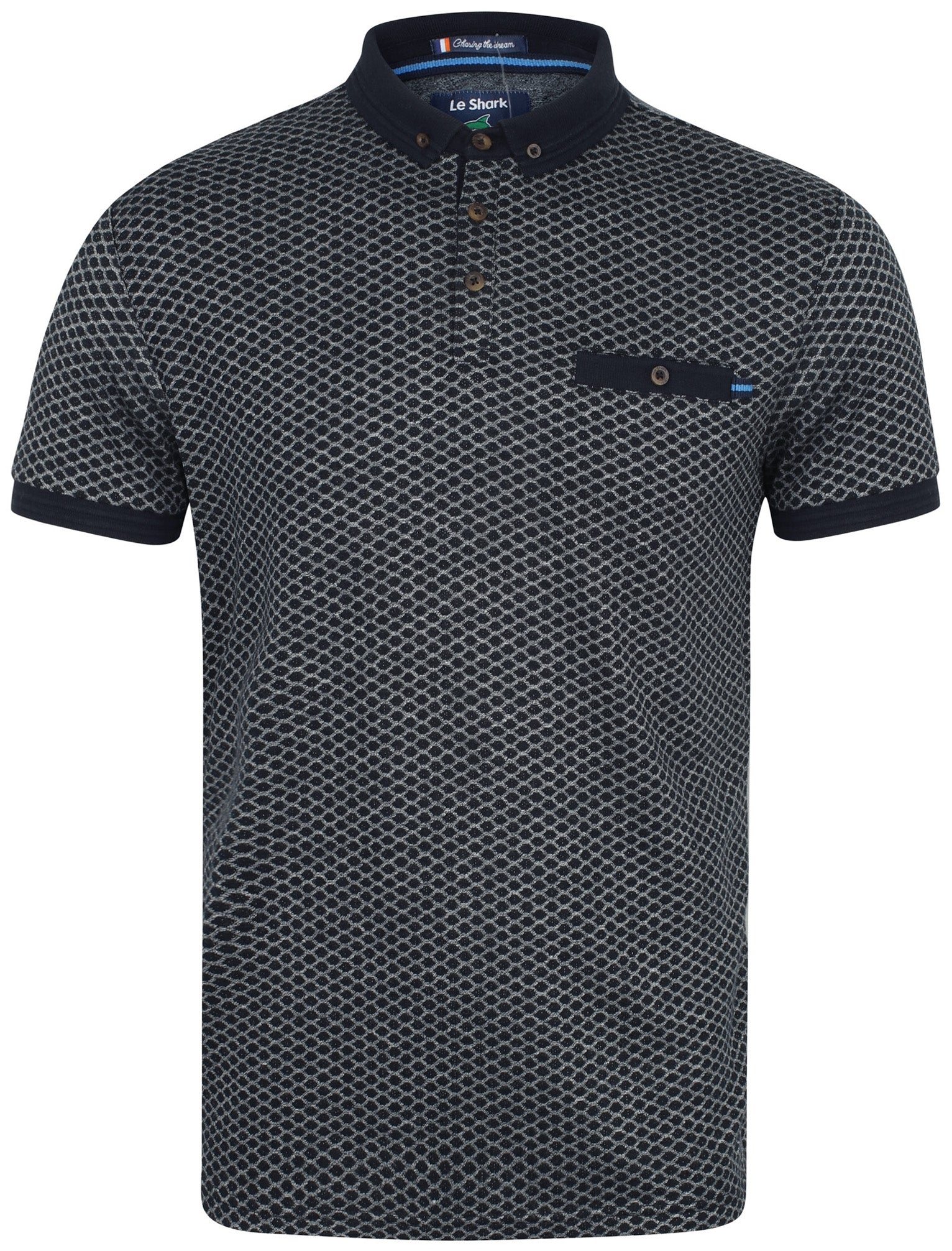 polo shirts lapse jacquard polo shirt with chest pocket in true navy - le shark / s - tokyo laundry