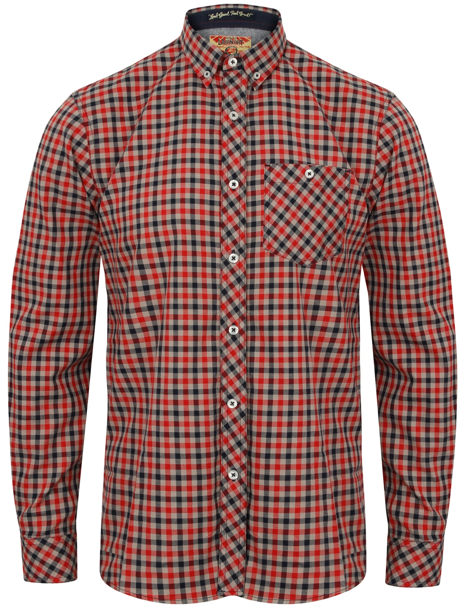 shirts montpellier checked long sleeve cotton shirt in rio red / s - tokyo laundry