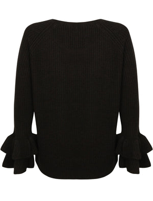 TL Ocean Jumper with Frill Sleeves in Black - triatloandratx