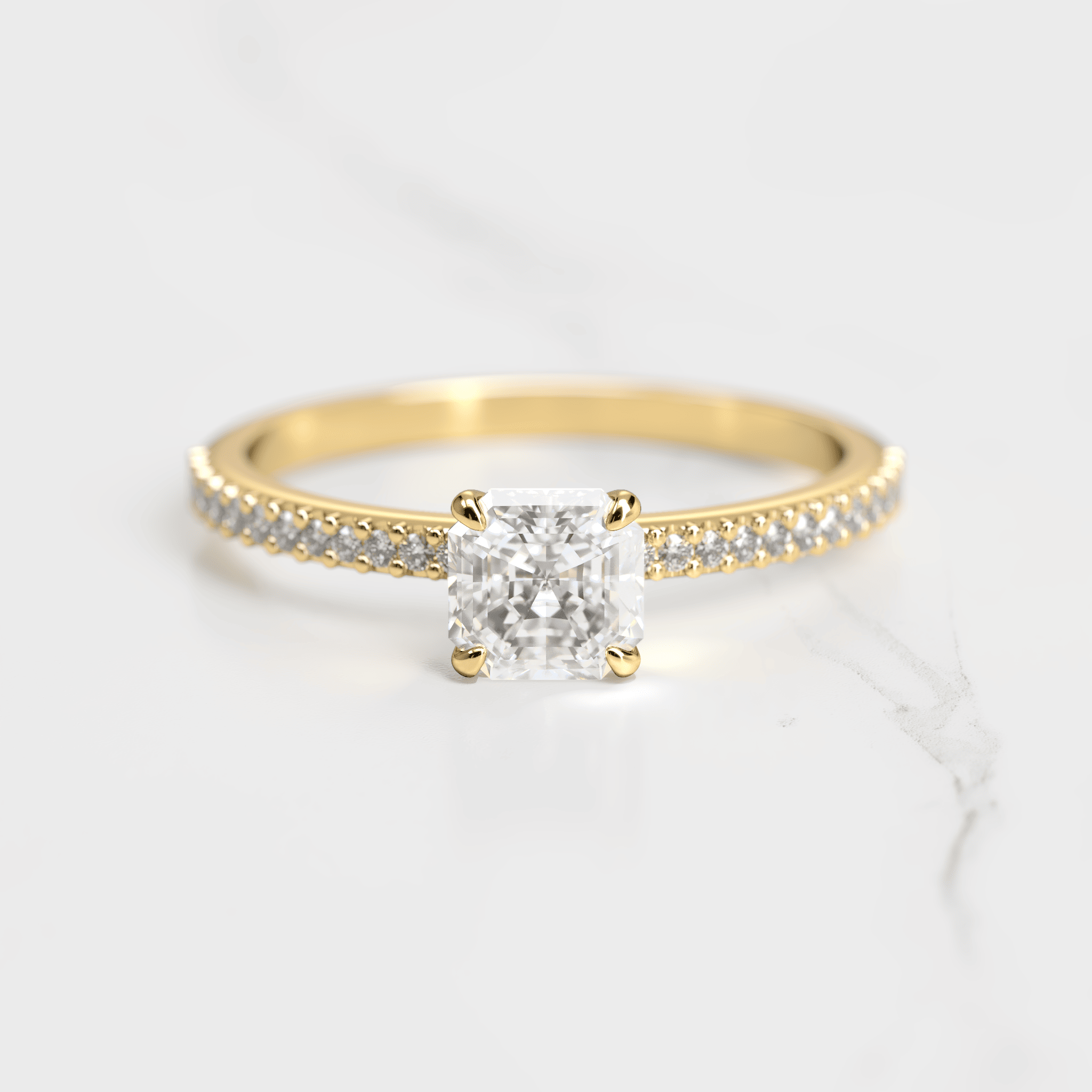 ASSCHER HALF PAVE DIAMOND RING - 18k yellow gold / 0.5ct / lab diamond