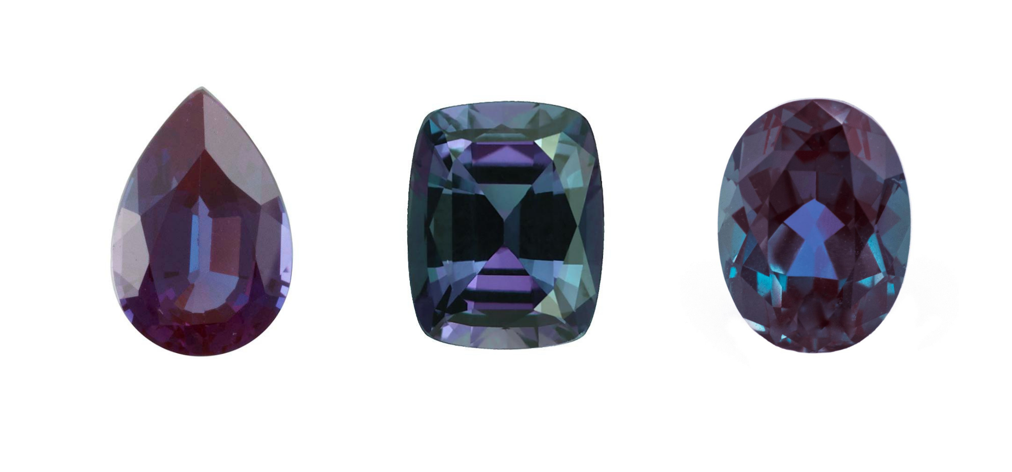 Various shapes and cuts of Alexandrite gemstones