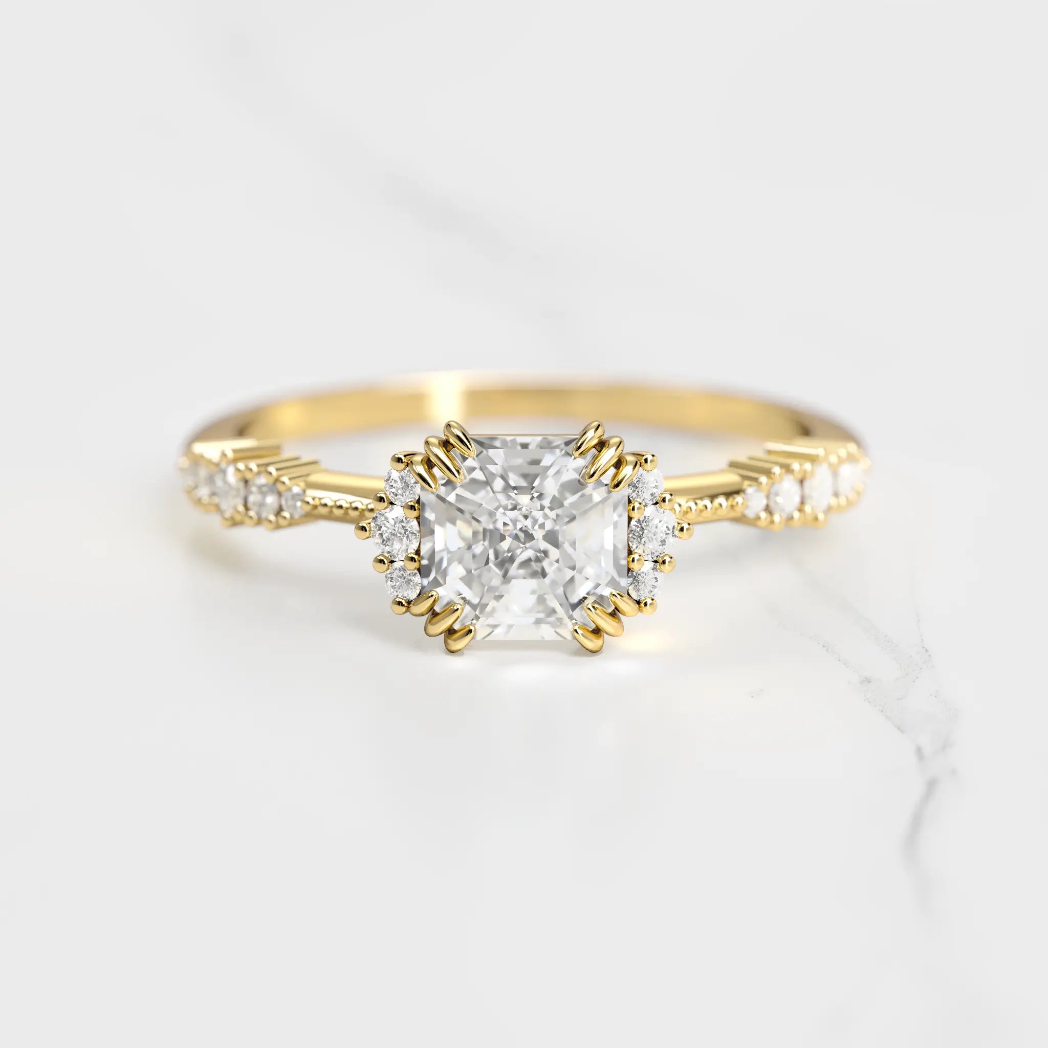 ASSCHER CLUSTER DIAMOND RING - 18k yellow gold / 1.25ct / natural diamond