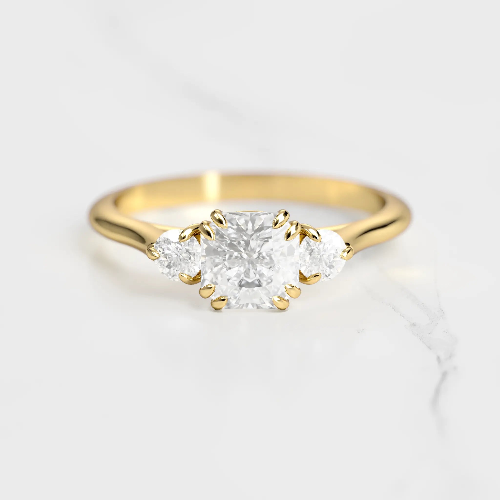 Asscher Diamond Ring With Accent Stones - 14k yellow gold / 1.50ct / lab diamond