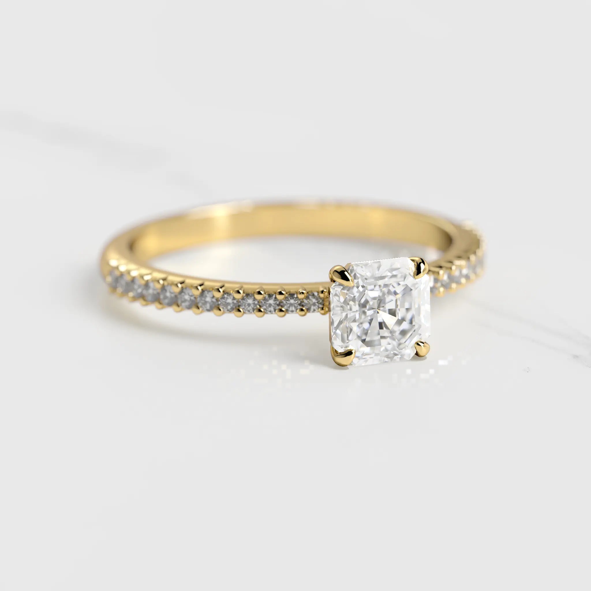 Asscher Half Pave Tapered Diamond Ring - 14k yellow gold / 0.5ct / natural diamond