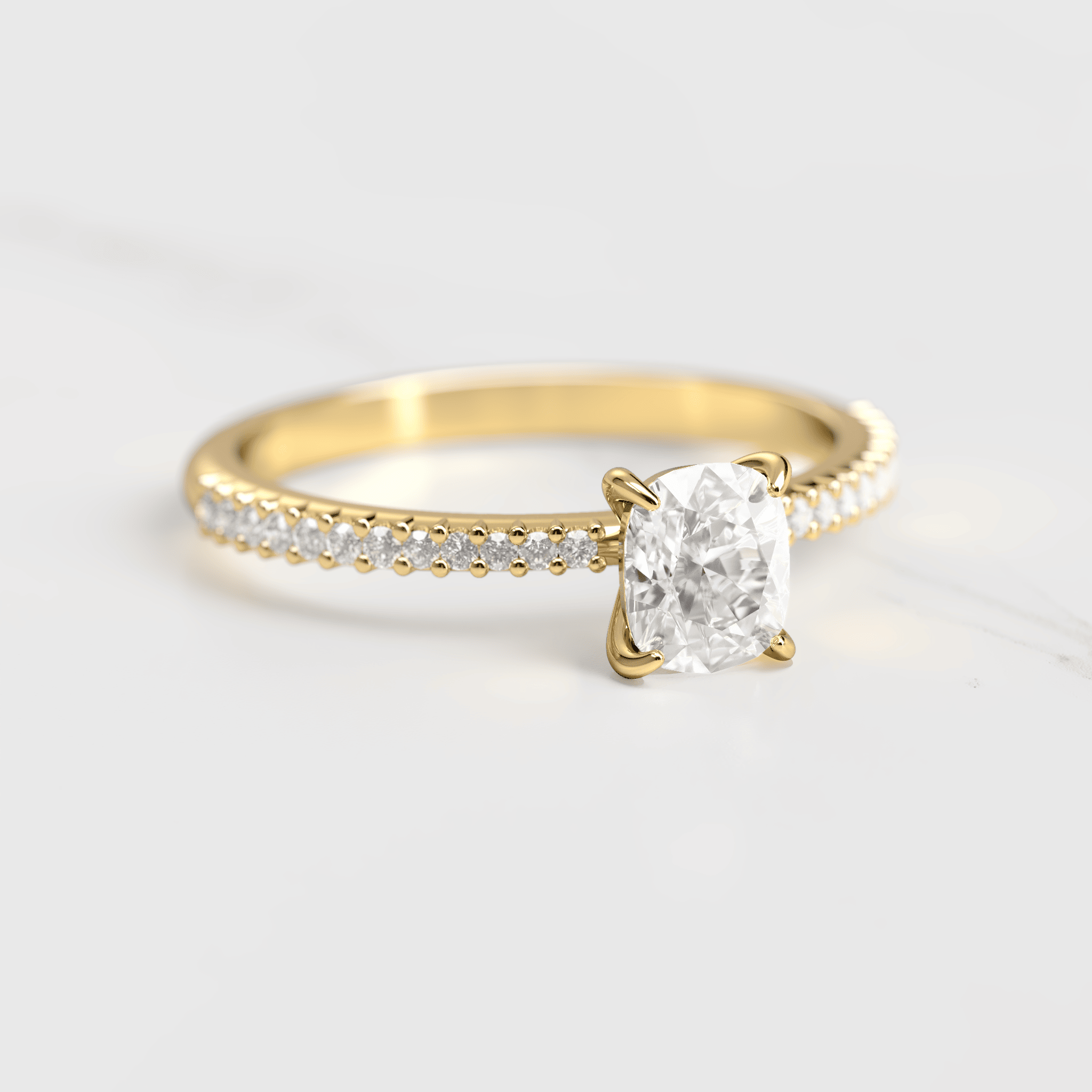 CUSHION HALF PAVE TAPERED DIAMOND RING - 14k white gold / 1.25ct / lab diamond