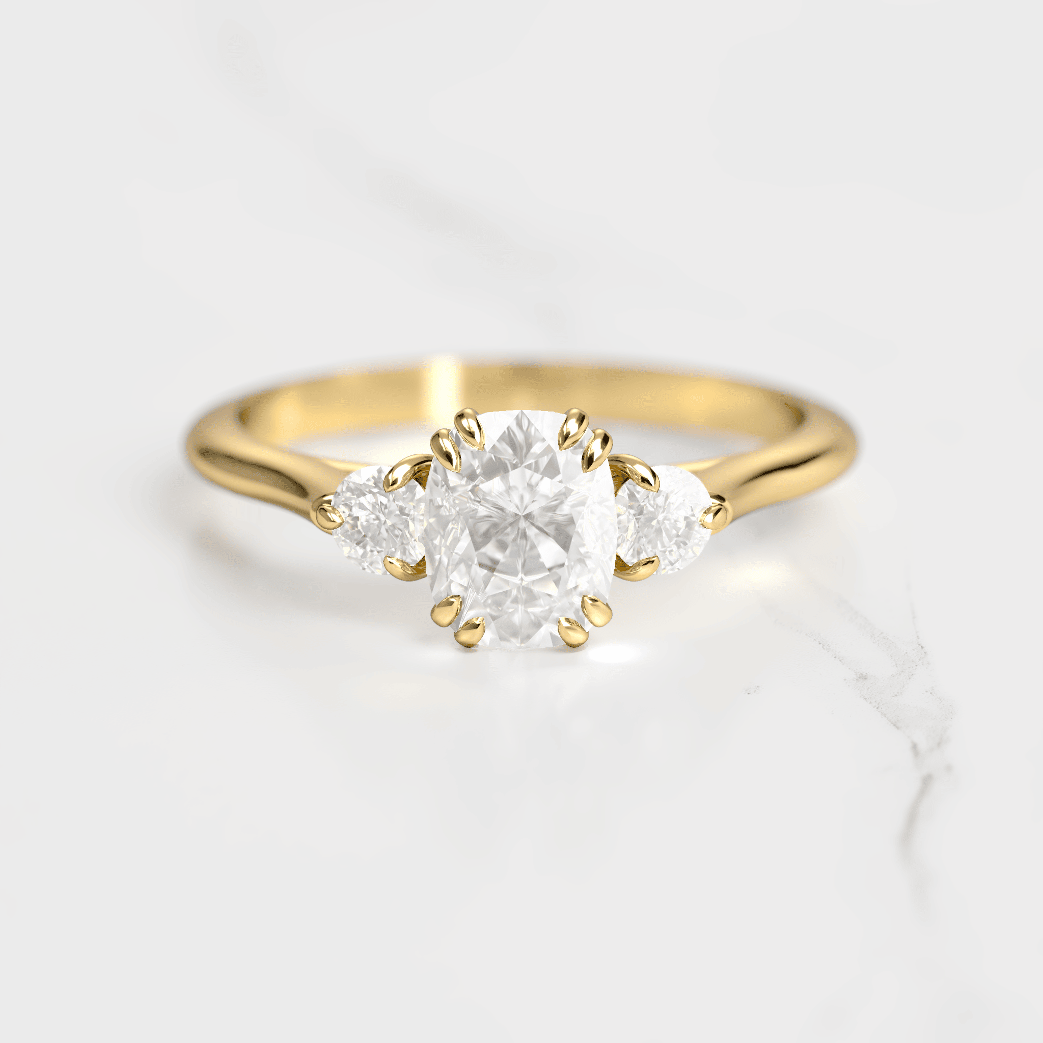 Cushion Diamond Ring With Accent Stones - 14k yellow gold / 1ct / natural diamond