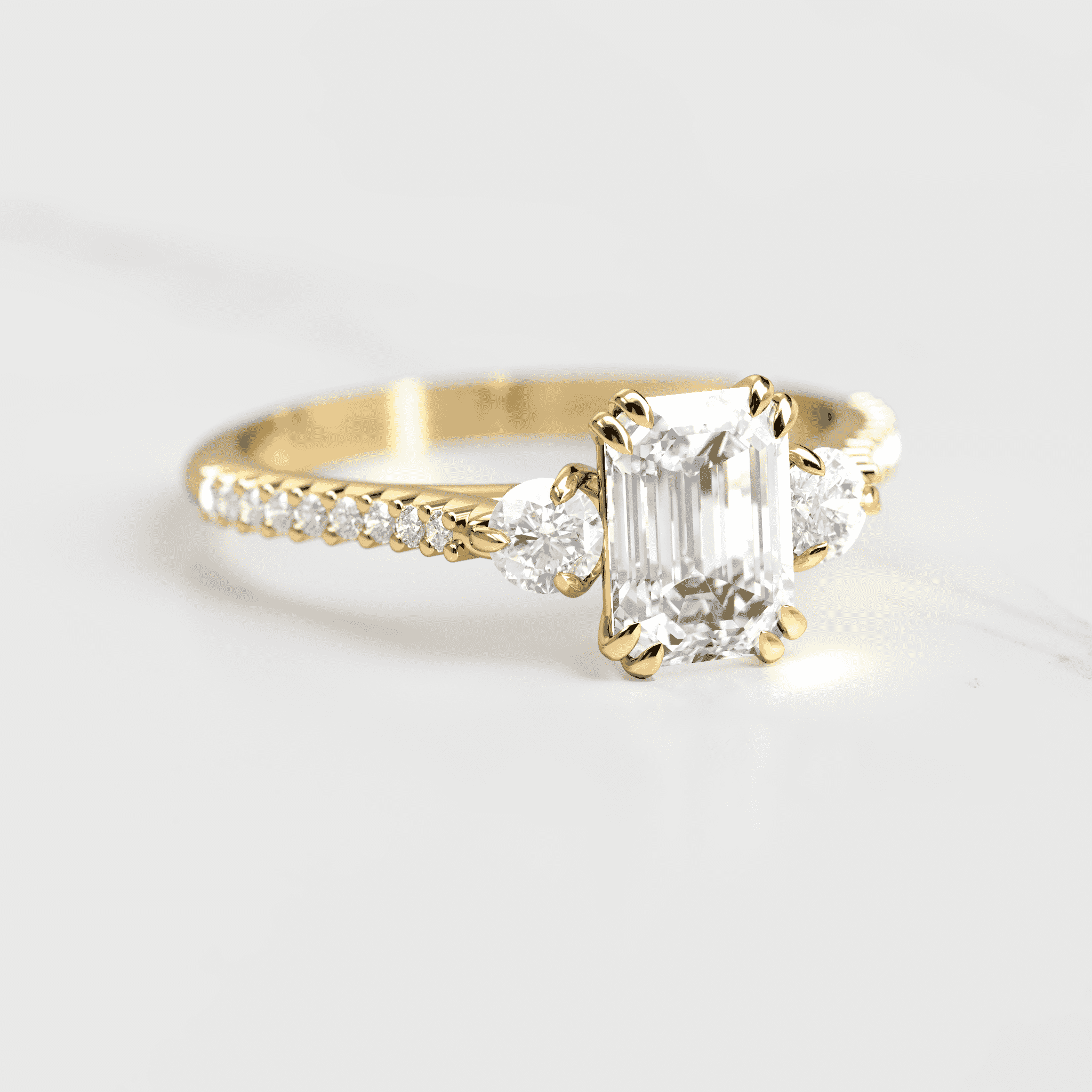 EMERALD HALF PAVE DIAMOND RING WITH ACCENT STONES - platinum / 1ct / lab diamond