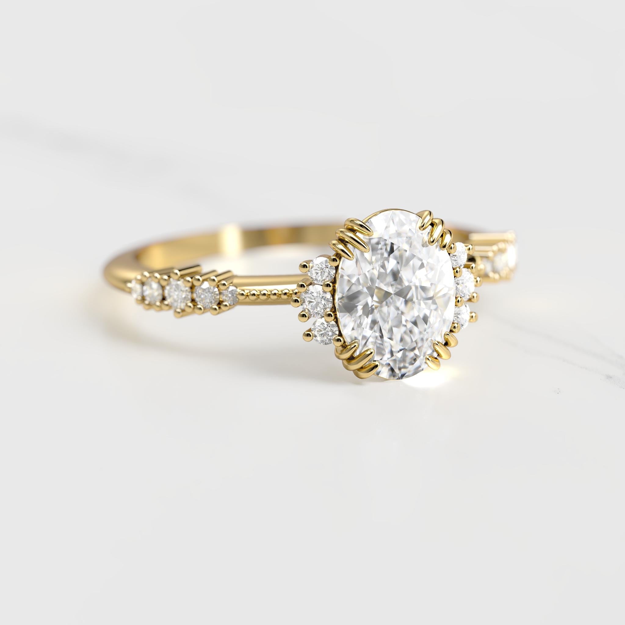 OVAL CLUSTER DIAMOND RING - 18k white gold / 1.25ct / lab diamond