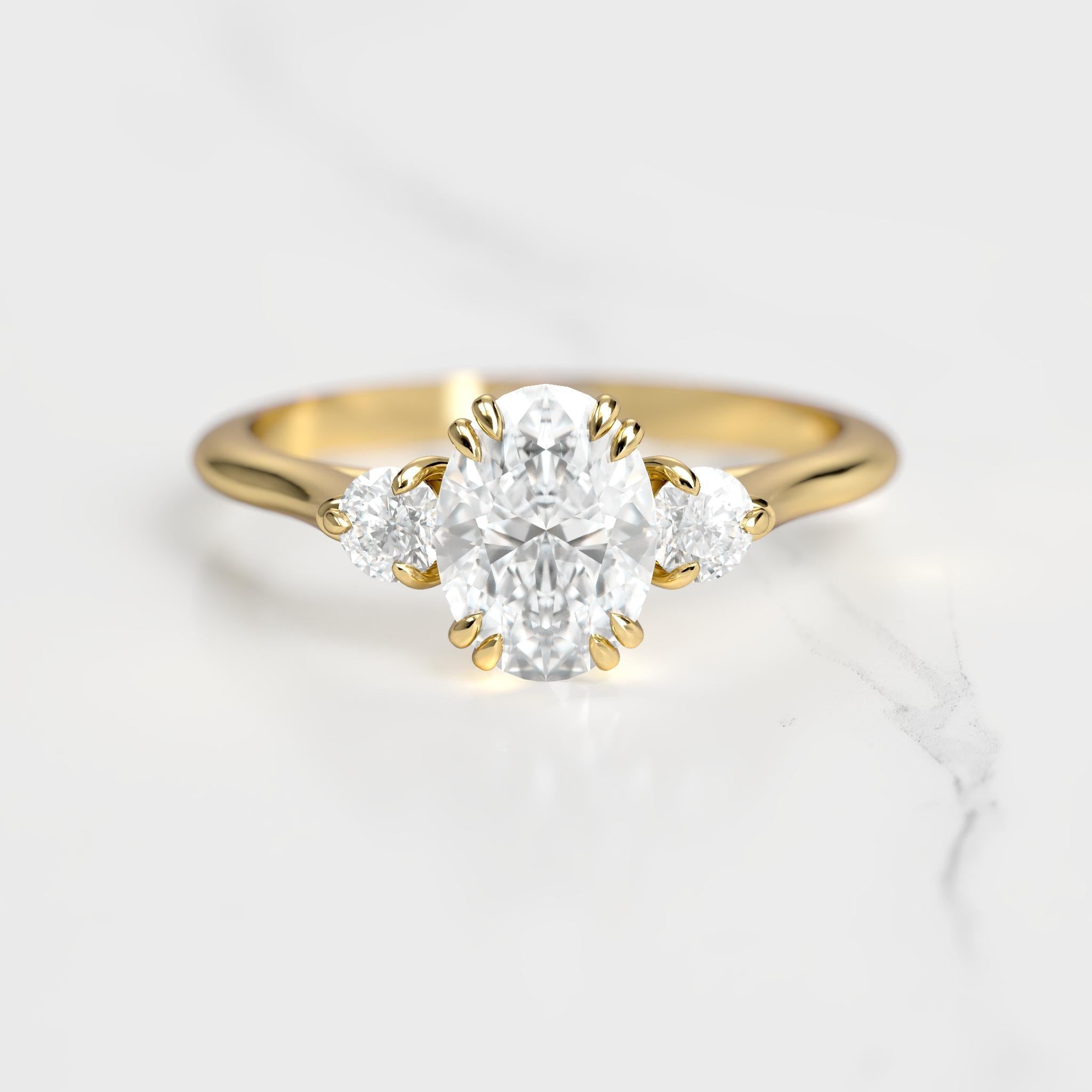 Oval Diamond Ring With Accent Stones - 18k yellow gold / 1ct / natural diamond
