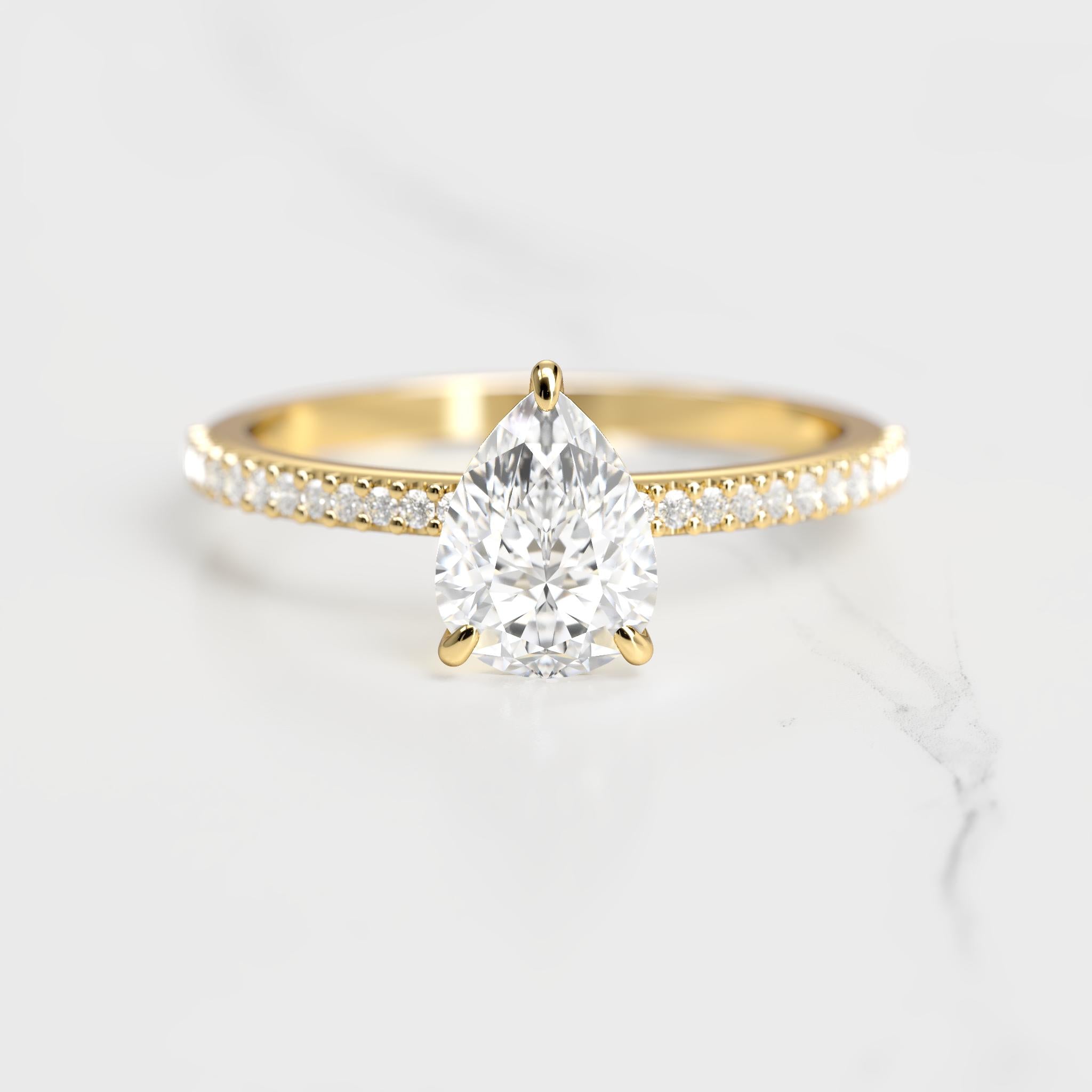 PEAR HALF PAVE DIAMOND RING - 14k rose gold / 1ct / natural diamond