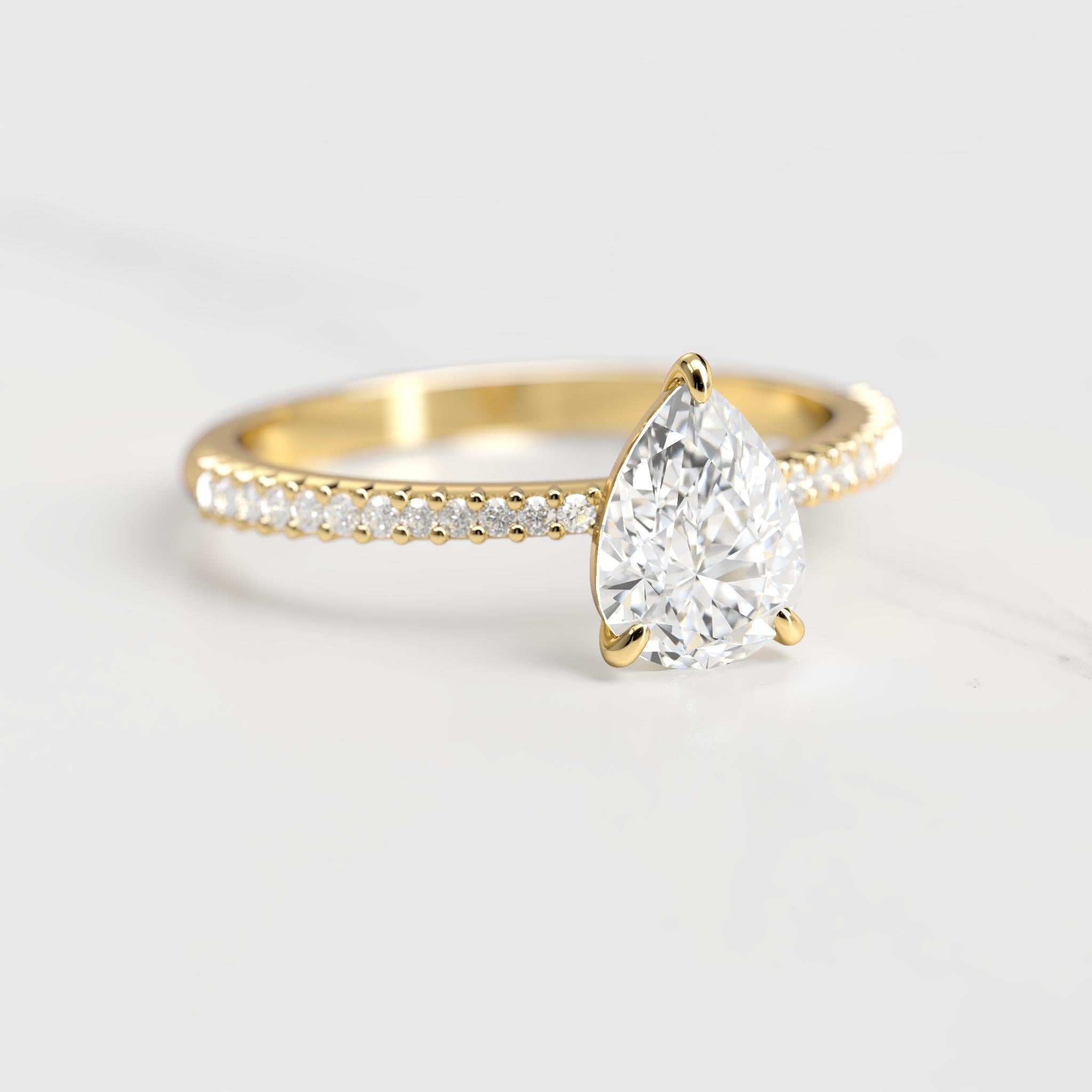 PEAR HALF PAVE TAPERED DIAMOND RING - 18k rose gold / 1.25ct / natural diamond