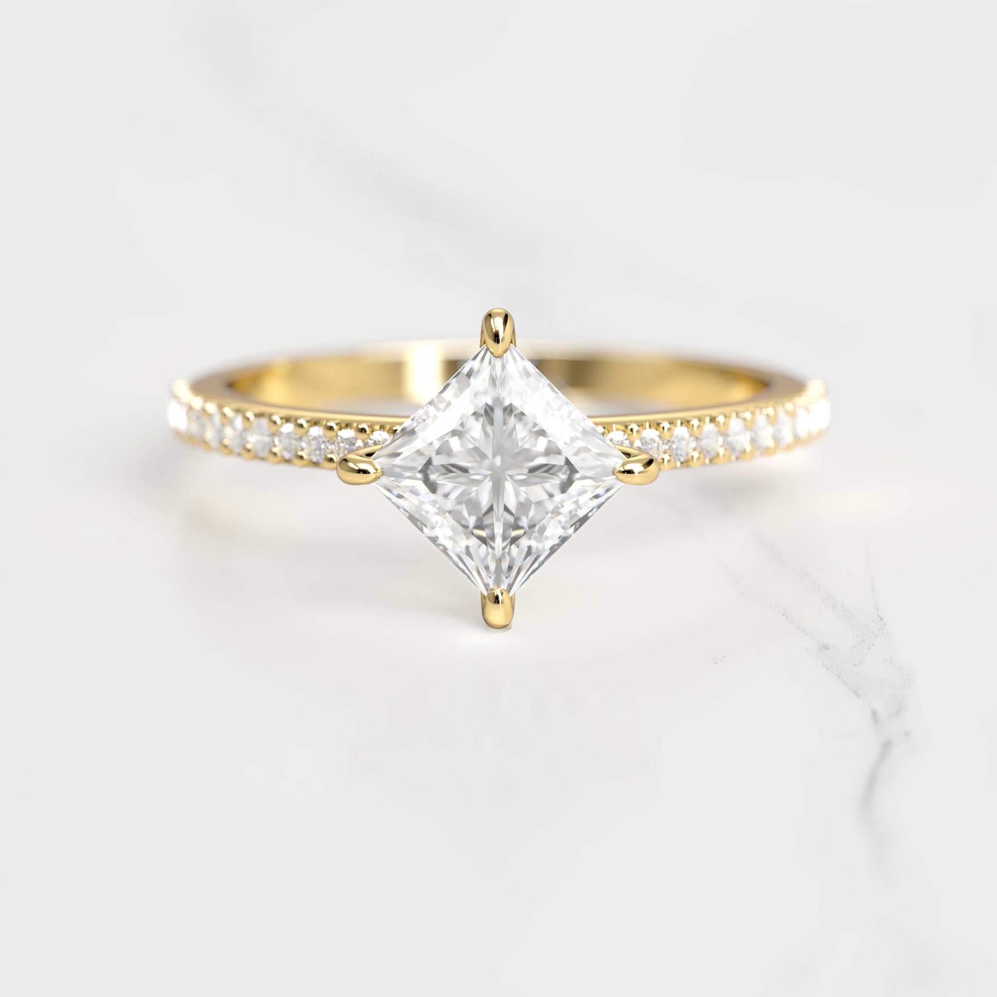 PRINCESS HALF PAVE DIAMOND RING - 14k rose gold / 1.25ct / lab diamond