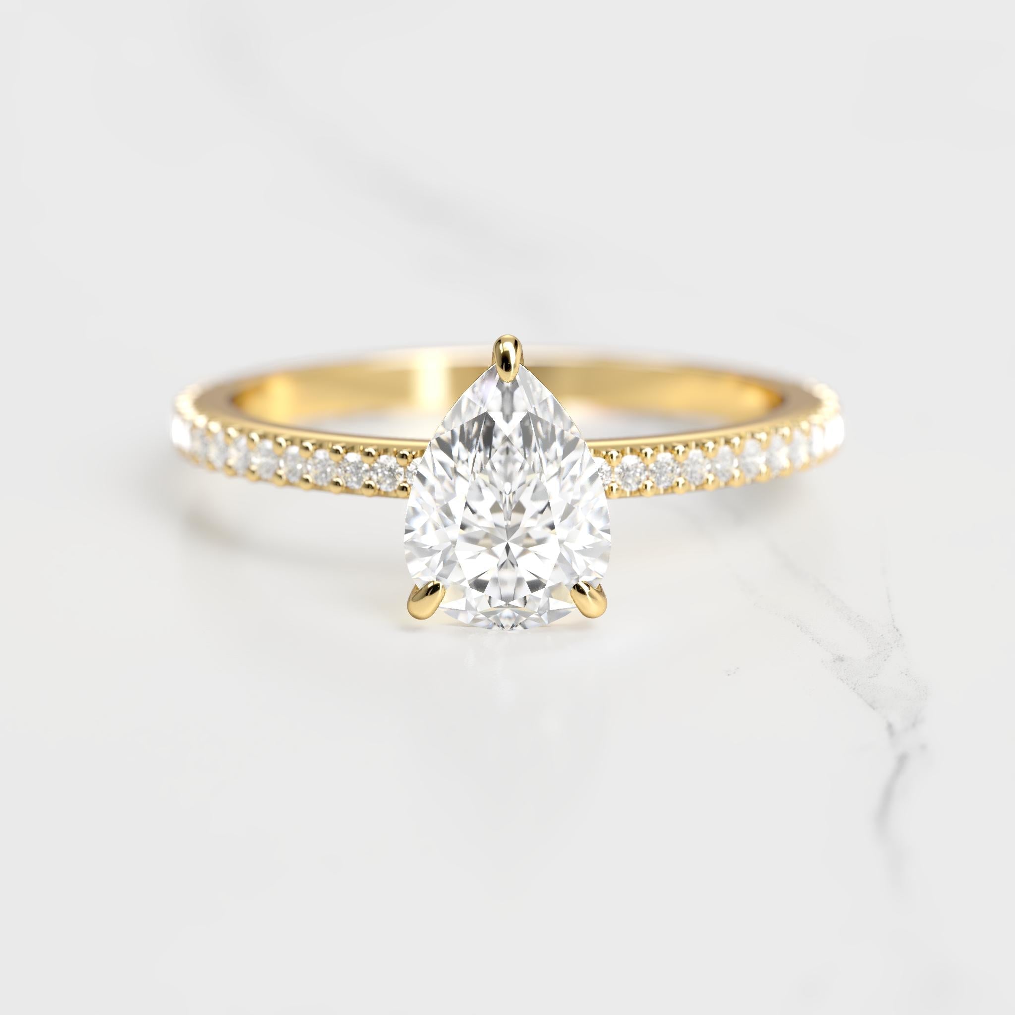 PEAR FULL PAVE DIAMOND RING - 14k yellow gold / 1.50ct / natural diamond