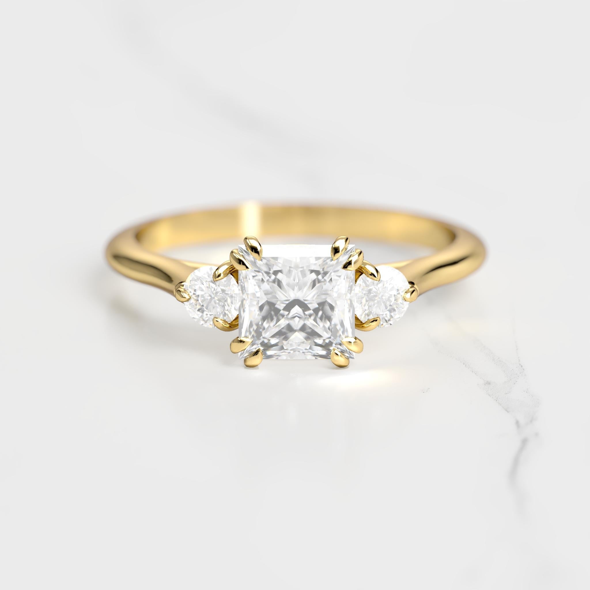 Princess Diamond Ring With Accent Stones - 18k rose gold / 1.50ct / lab diamond