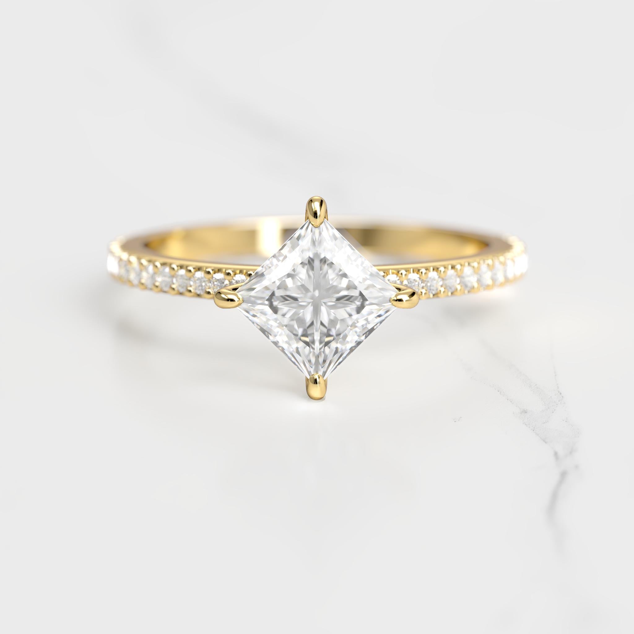 PRINCESS FULL PAVE DIAMOND RING - 14k yellow gold / 0.3ct / natural diamond