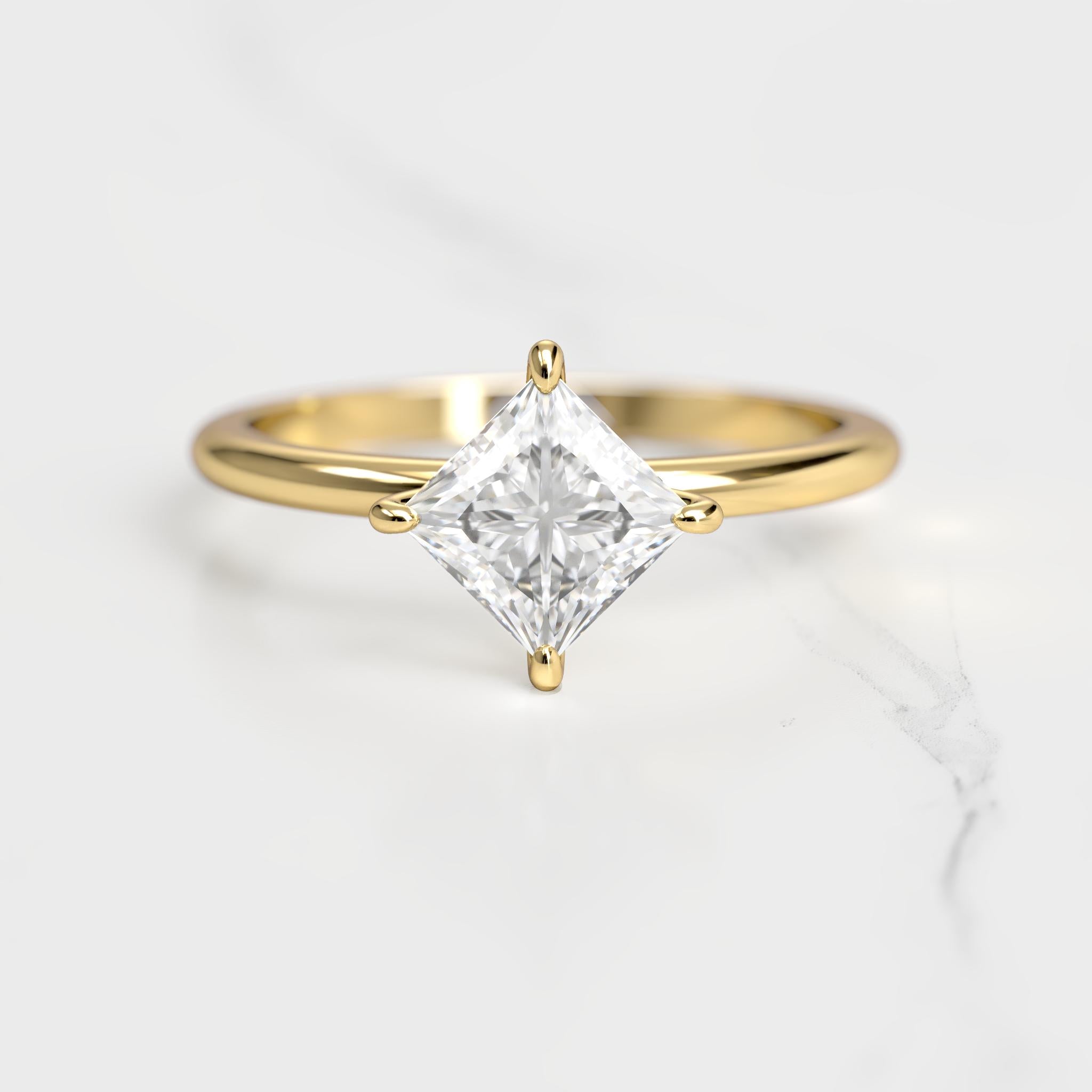 Princess Solitaire Diamond Ring - 18k yellow gold / 1.50ct / lab diamond