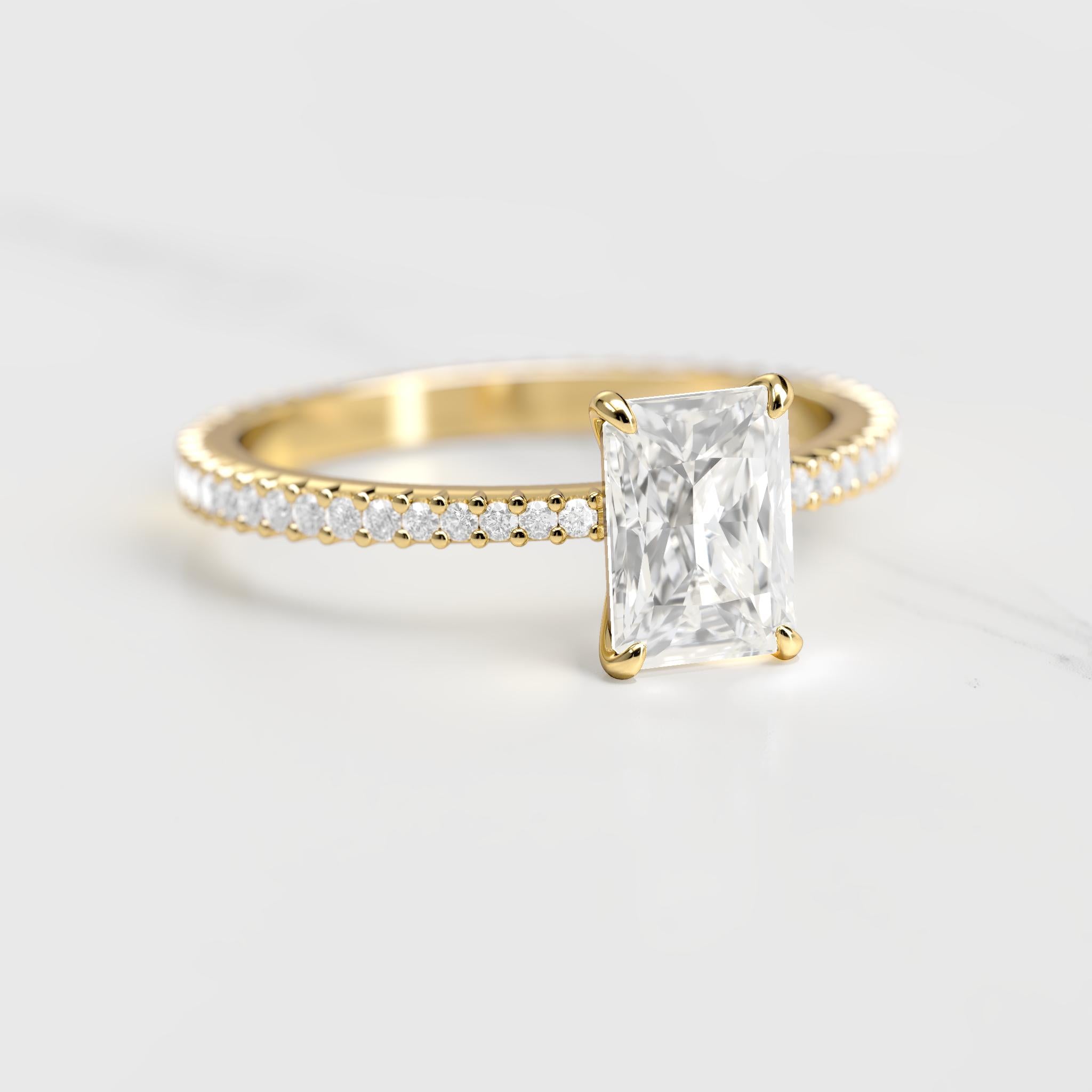 RADIANT FULL PAVE TAPERED DIAMOND RING - 18k yellow gold / 1.25ct / natural diamond
