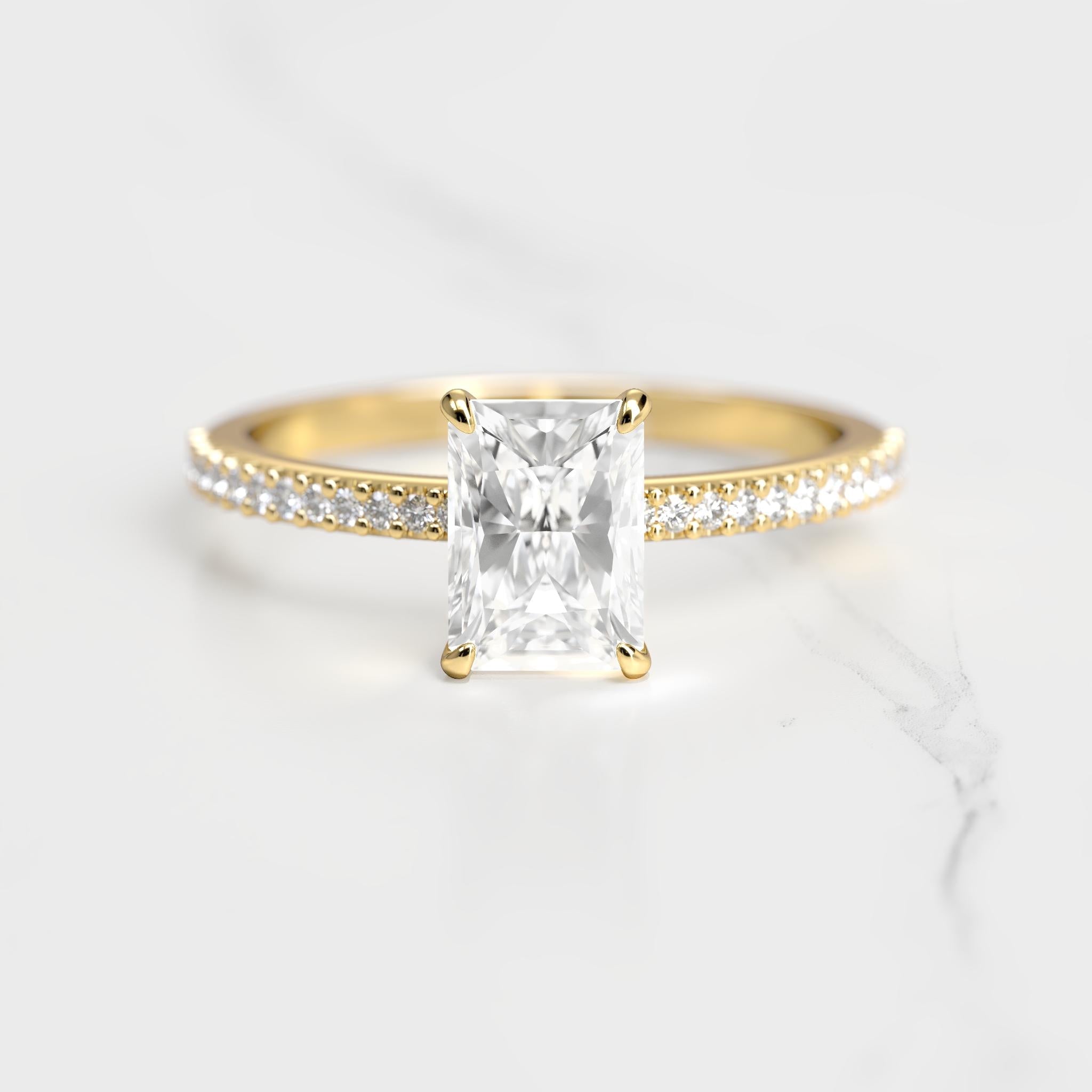 RADIANT HALF PAVE DIAMOND RING - 18k yellow gold / 1ct / lab diamond