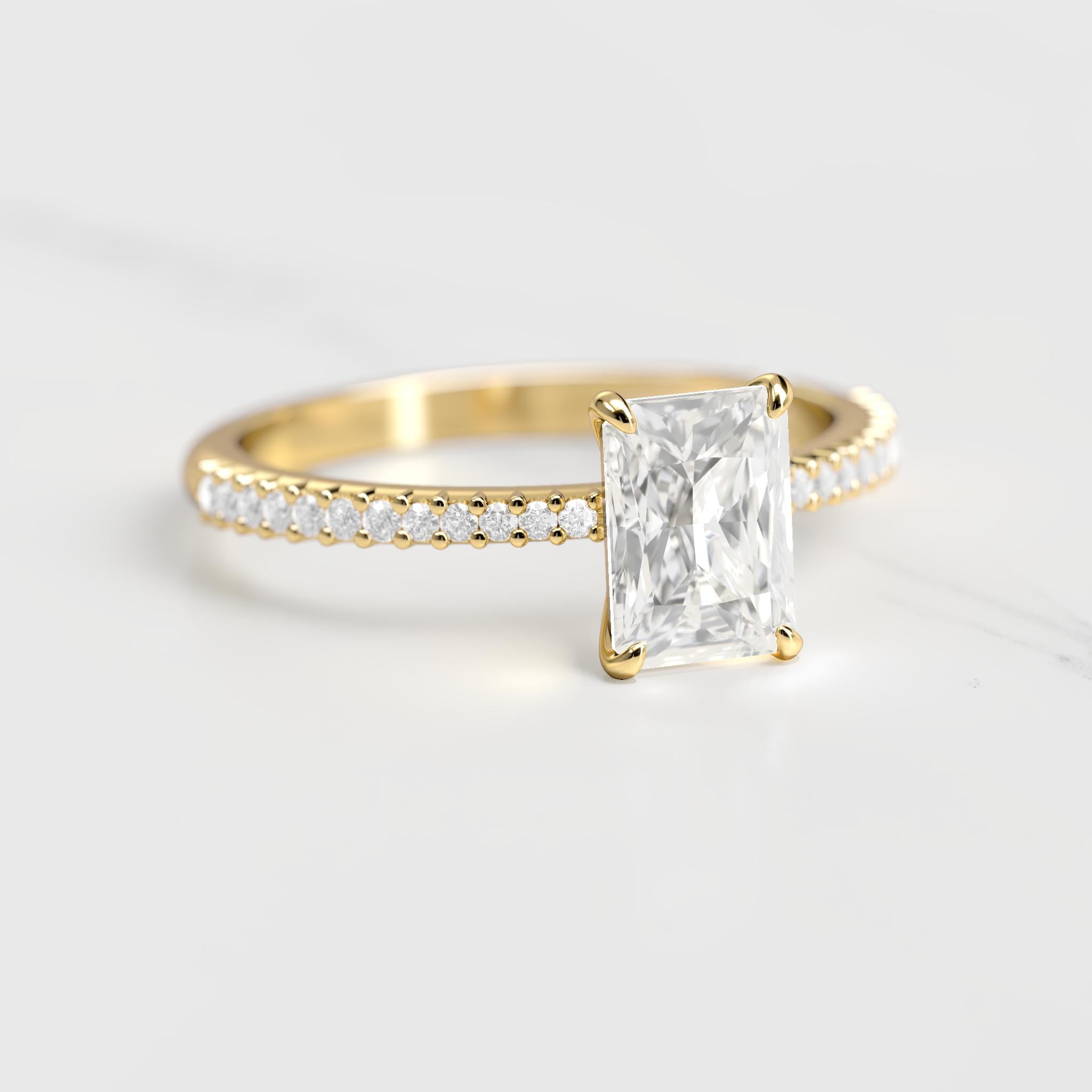 RADIANT HALF PAVE TAPERED DIAMOND RING - 14k white gold / 1.25ct / natural diamond
