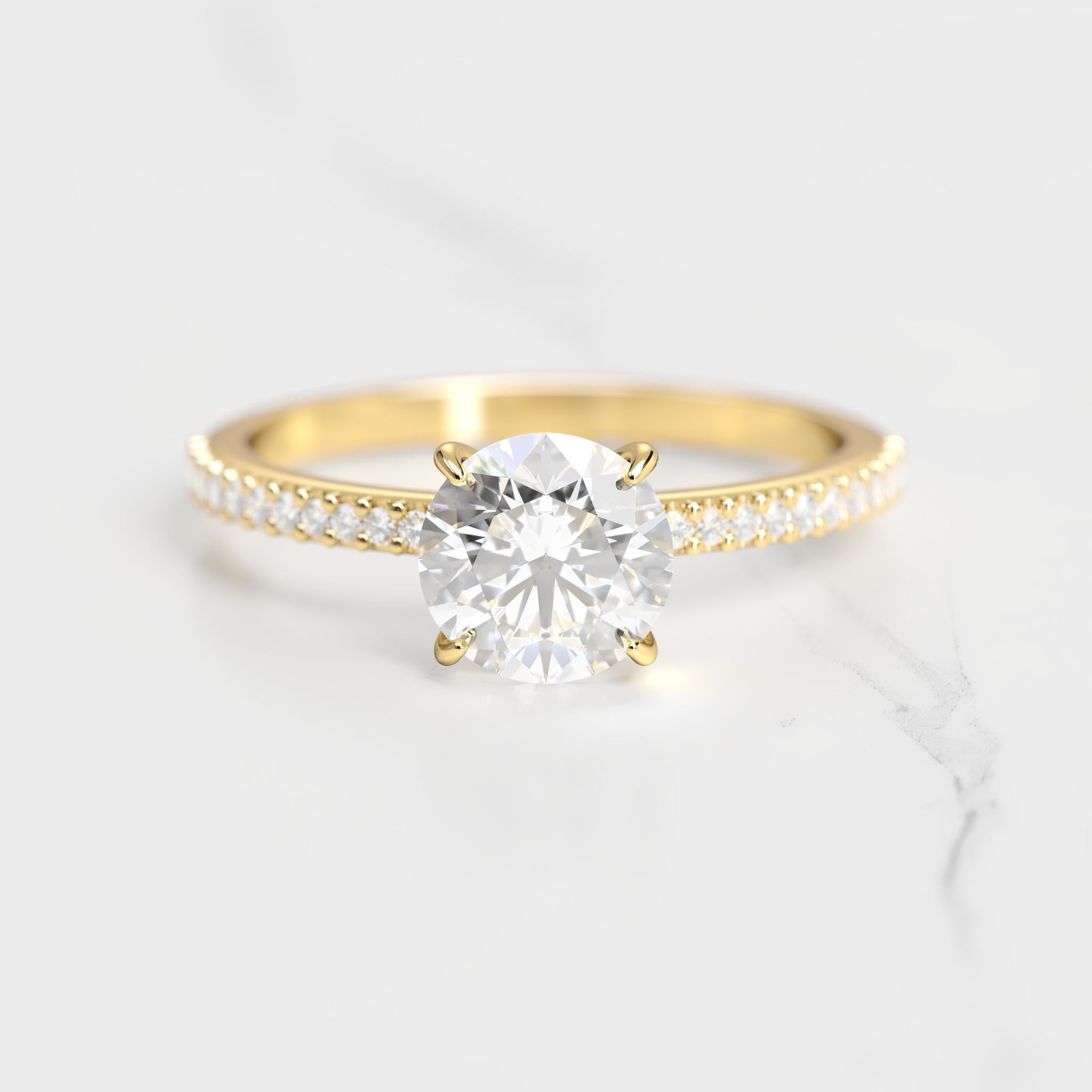 ROUND HALF PAVE DIAMOND RING - 18k yellow gold / 1.25ct / natural diamond