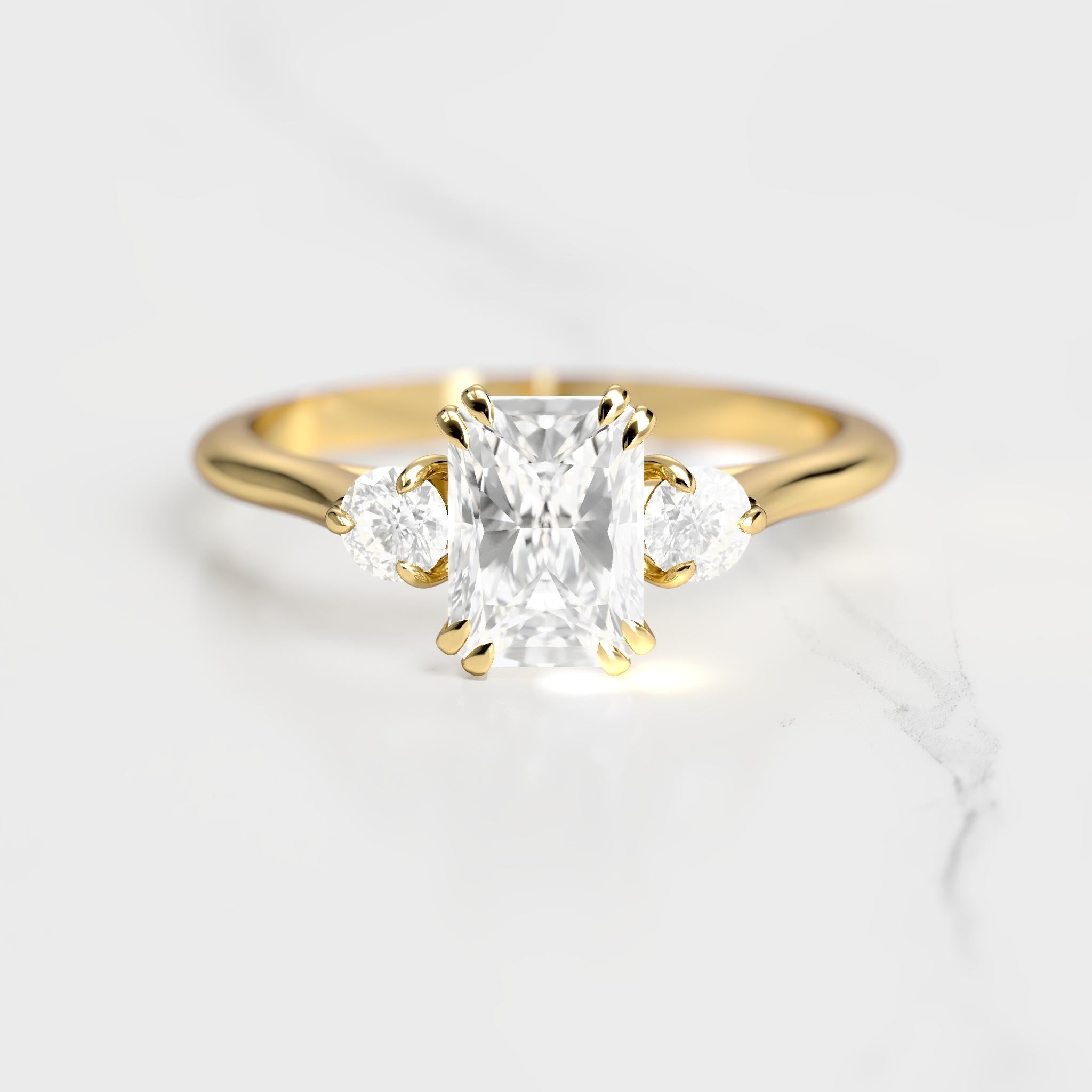 Radiant Diamond Ring With Accent Stones - 14k white gold / 0.75ct / natural diamond