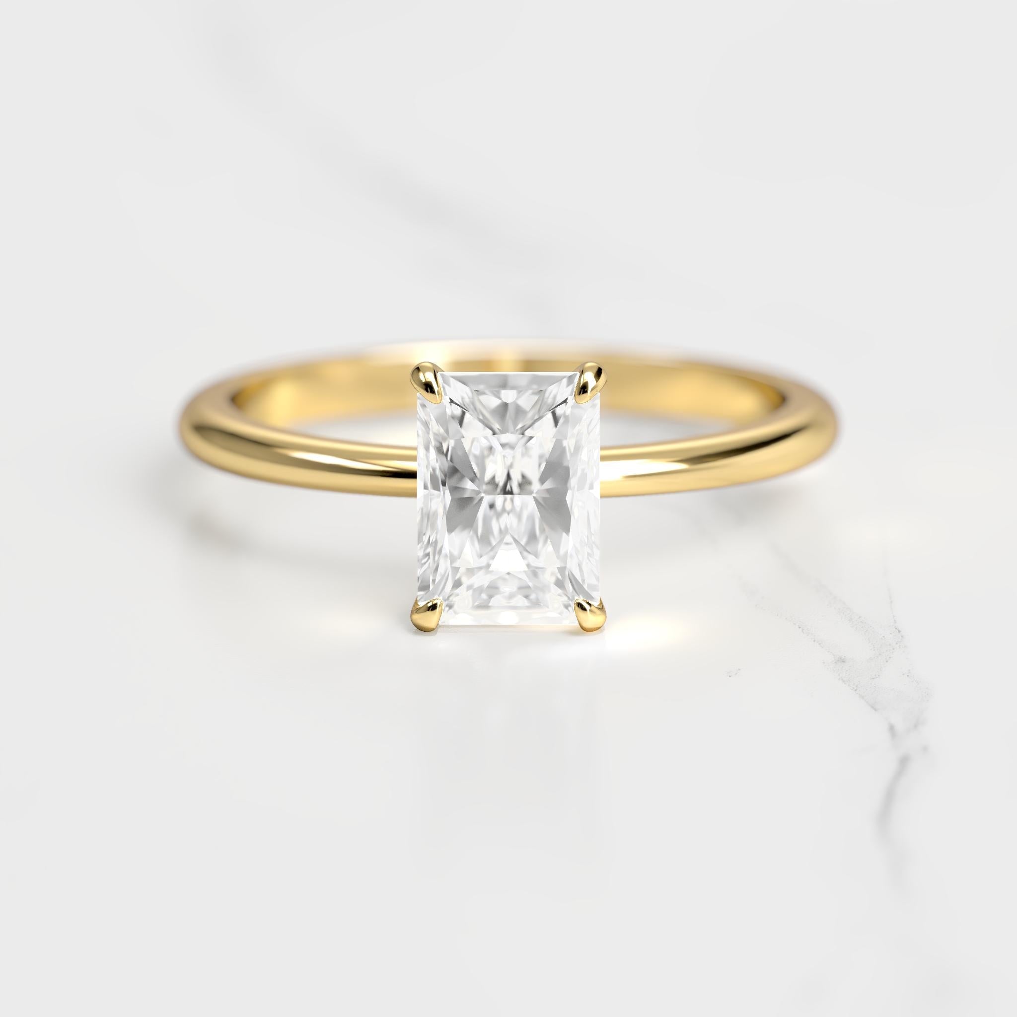Radiant Solitaire Diamond Ring - 14k yellow gold / 1ct / lab diamond