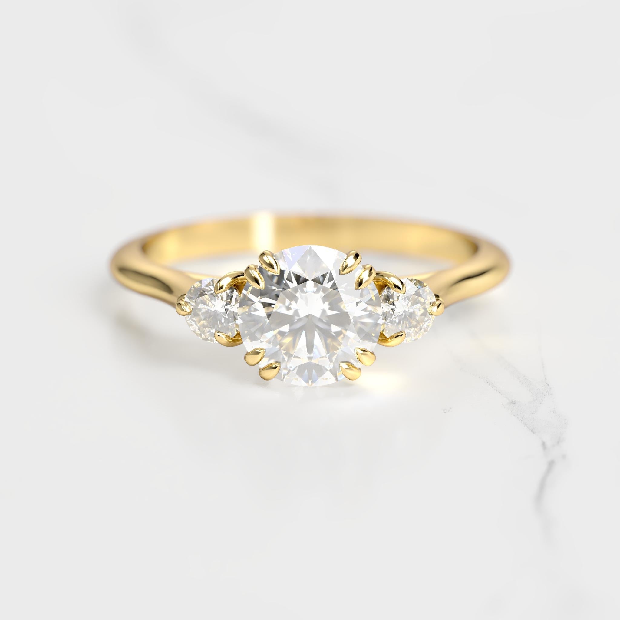 Round Diamond Ring With Accent Stones - 18k rose gold / 0.5ct / lab diamond