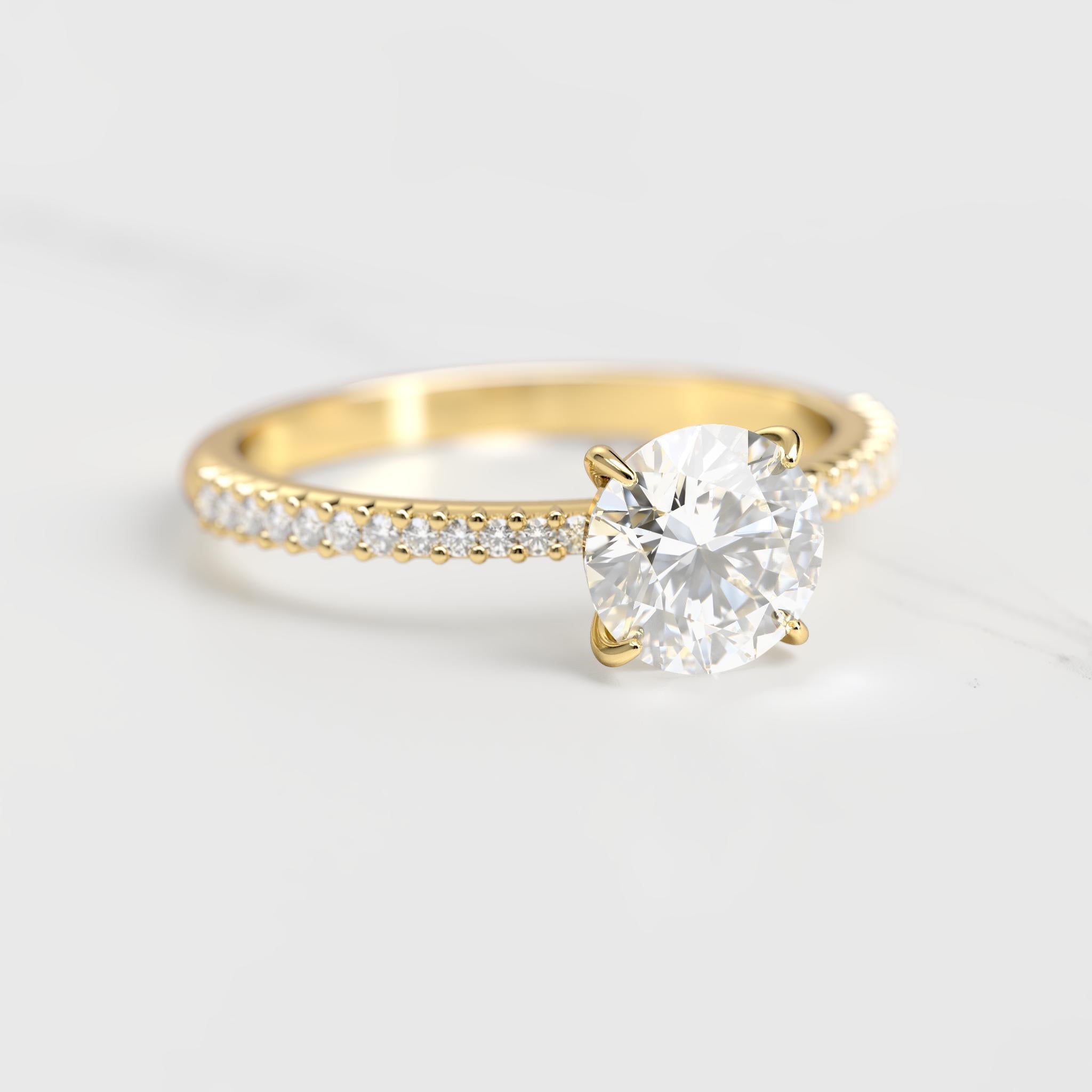 Round Half Pave Tapered Diamond Ring - 18k yellow gold / 1ct / natural diamond