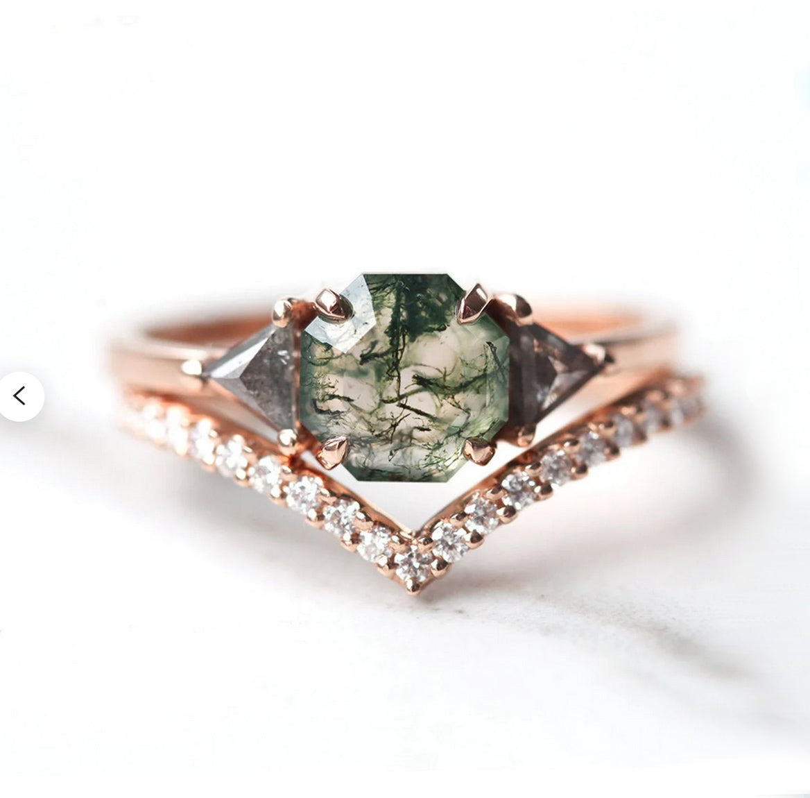 Sasha Octagon Moss Agate Ring With Diamond Band - 14k white gold