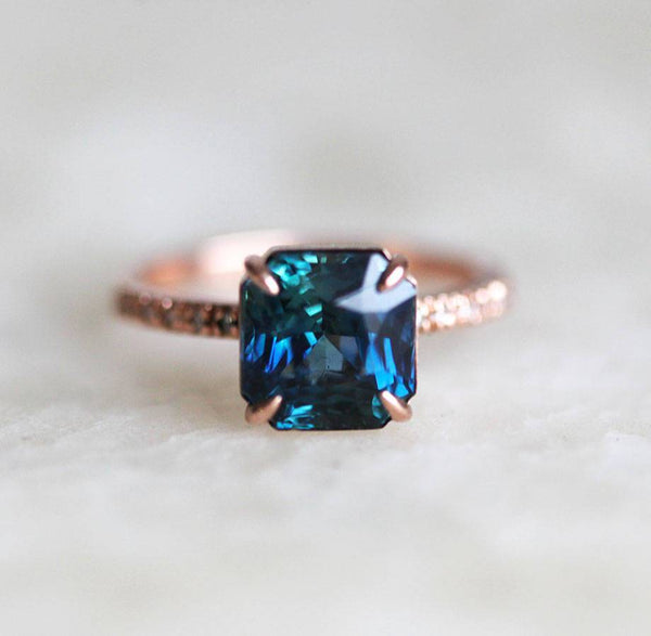 blue green ceylon sapphire engagement ring