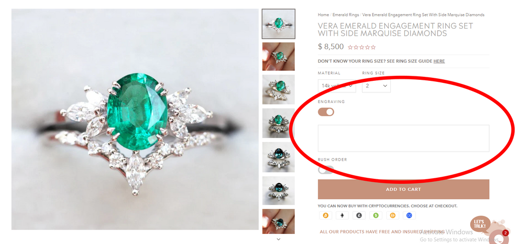 Click on the jewelry “Engraving” option if you want to add a custom message. Not all pieces have room for an engraving.