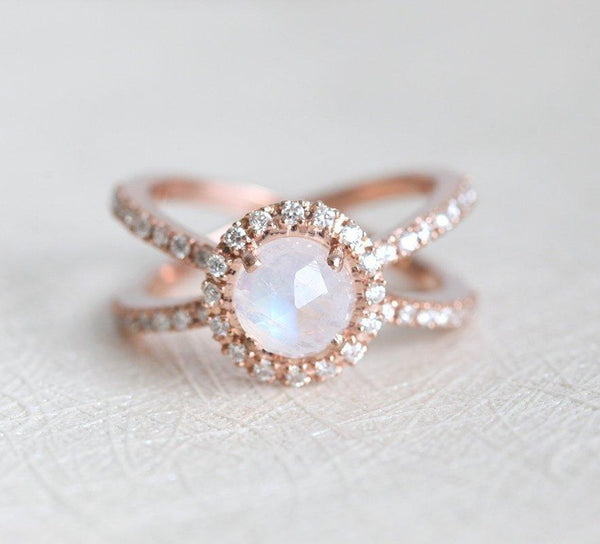 double diamond band moonstone ring