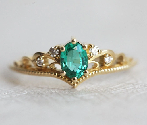 Jacqueline Vintage Emerald Engagement Ring