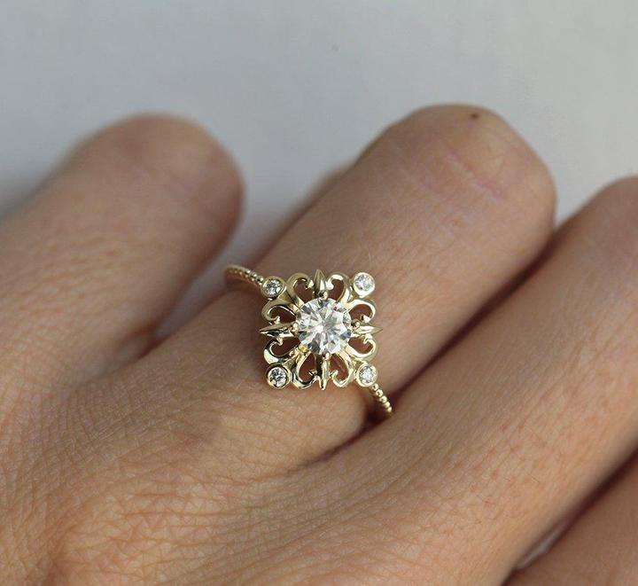 Vintage inspired moissanite ring