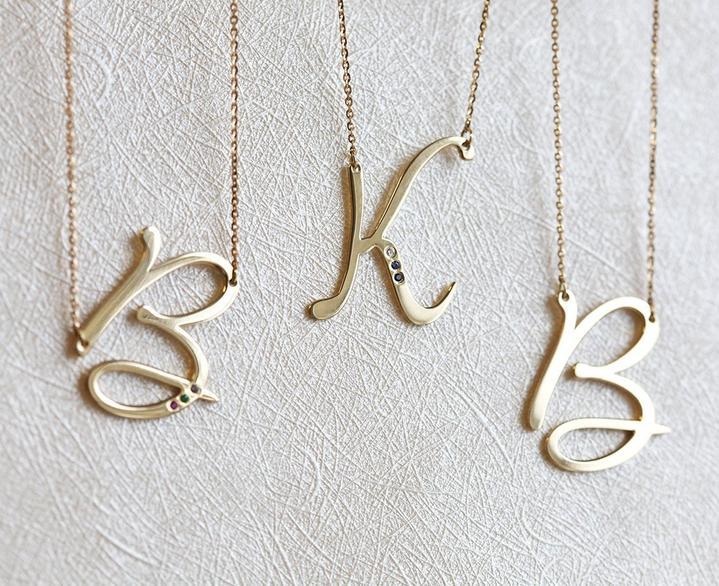 Gold Initial necklace with gemstones