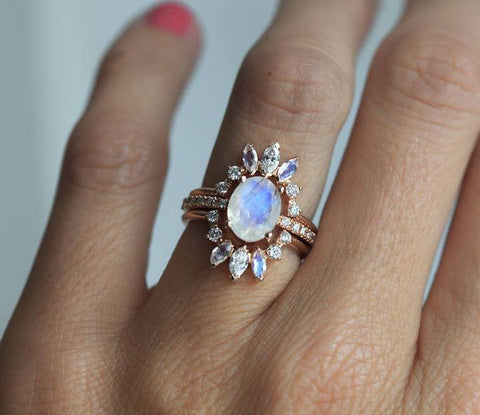 Moonstone and Diamond Ice Ring Set – Our Patented Design