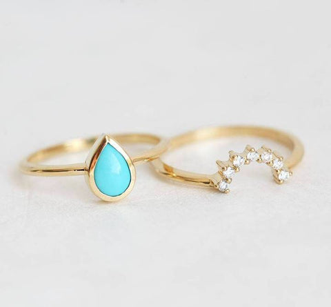 Solitaire turquoise avec une bague en diamant assortie